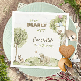 Watercolor Woodland Bearly Wait Baby Shower Servet