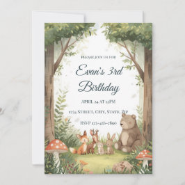 Watercolor Woodland Creatures Birthday Invite Kaart