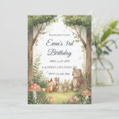 Watercolor Woodland Creatures Birthday Invite Kaart (Staand voorkant)