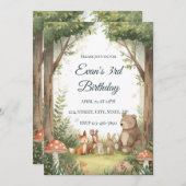Watercolor Woodland Creatures Birthday Invite Kaart (Voorkant / Achterkant)