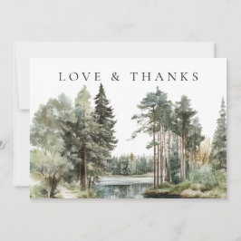 Watercolor Woodland Forest Lake Wedding Photo Bedankkaart