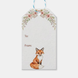 Watercolor Woodland Fox Floral Boho Gift tag Cadeaulabel