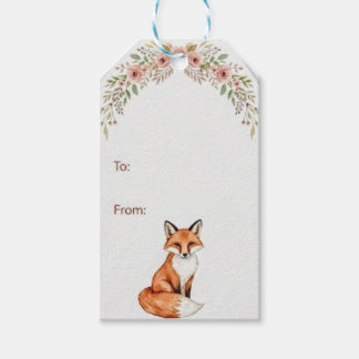 Watercolor Woodland Fox Floral Boho Gift tag Cadeaulabel
