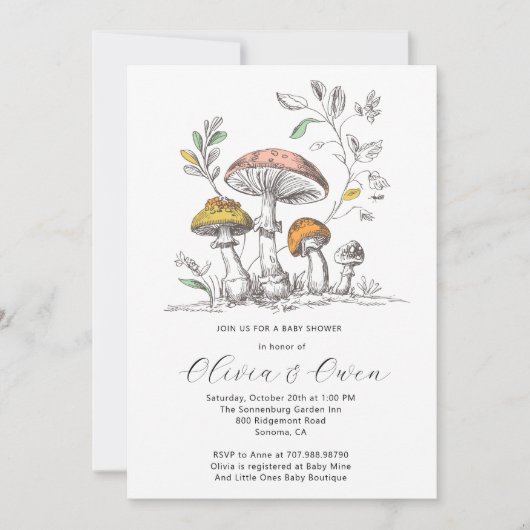 Watercolor Woodland Mushrooms Baby Shower Kaart (Voorkant)