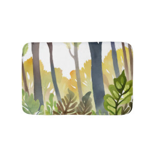 Watercolor Woods   Schilderij van groen natuur bos Badmat