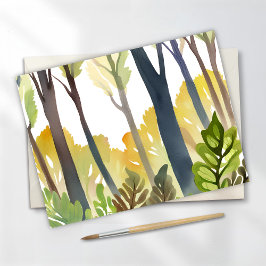 Watercolor Woods | Schilderij van groen natuur bos Briefkaart