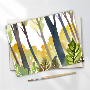 Watercolor Woods   Schilderij van groen natuur bos Briefkaart