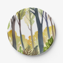 Watercolor Woods | Schilderij van groen natuur bos Papieren Bordje