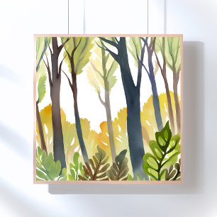 Watercolor Woods   Schilderij van groen natuur bos Poster