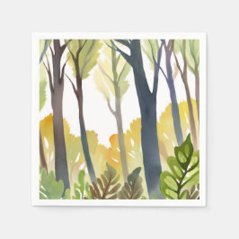 Watercolor Woods | Schilderij van groen natuur bos Servet