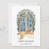 Watercolor Wooncozy Raam Kerstkaart Rechthoekig (Voorkant)