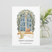 Watercolor Wooncozy Raam Kerstkaart Rechthoekig (Staand voorkant)