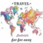 Watercolor World Map Travel Quote Sticker (Voorkant)