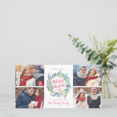 Watercolor Wreath Collectie 4 Foto Vakantie Feestdagenkaart (Staand voorkant)