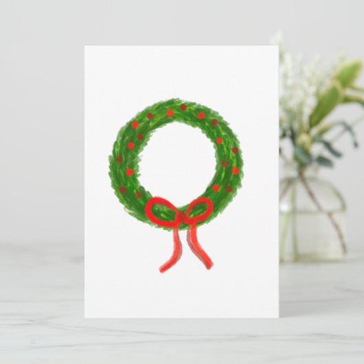 Watercolor Wreath Greeting Card Christmas  Feestdagenkaart (Staand voorkant)