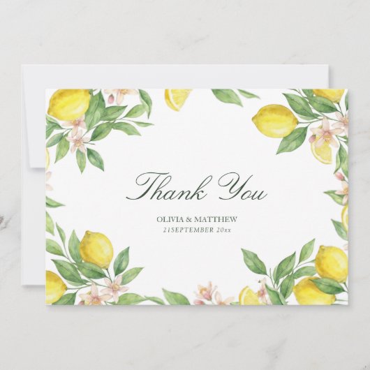 Watercolor Wreath Mediterranean Citrus Wedding Bedankkaart (Voorkant)
