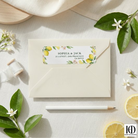 Watercolor Wreath Mediterranean Citrus Wedding Etiket