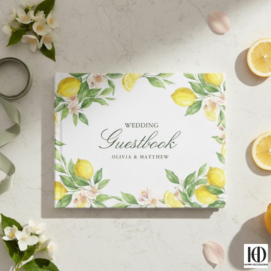 Watercolor Wreath Mediterranean Citrus Wedding Gastenboek