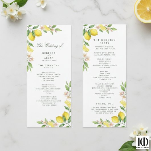 Watercolor Wreath Mediterranean Citrus Wedding Programmakaart