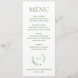 Watercolor Wreath Monogram Aangepast huwelijk Menu