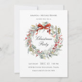 Watercolor Wreath Red Bow Christmas Party Kaart (Voorkant)