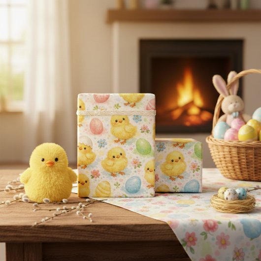 Watercolor Yellow Chick & Easter Egg  Cadeaupapier