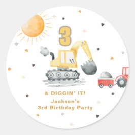 Watercolor Yellow Construction 3rd Brithday Ronde Sticker