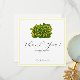 Watercolor Yellow Floral Garden White Wedding Bedankkaart