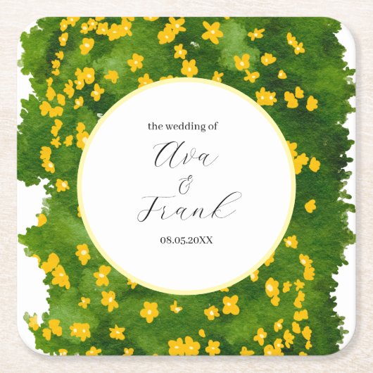 Watercolor Yellow Floral Garden White Wedding Kartonnen Onderzetters (Voorkant)