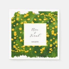 Watercolor Yellow Floral Garden White Wedding Servet