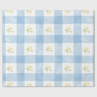 Watercolor Yellow Floral on Plaid Cadeaupapier