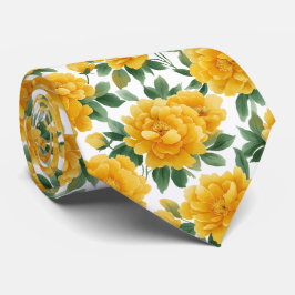Watercolor Yellow Peony Floral Pattern Stropdas