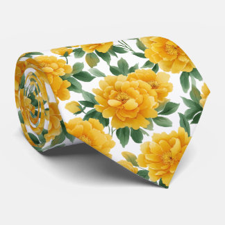 Watercolor Yellow Peony Floral Pattern Stropdas