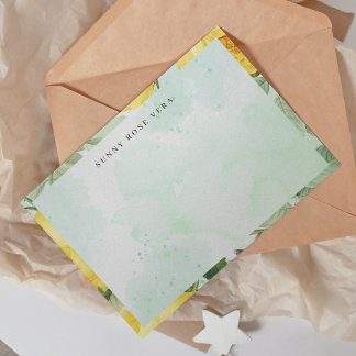 Watercolor Yellow Rose Green Splash Notitiekaartje