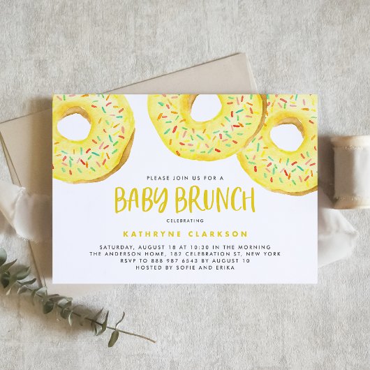 Watercolor Yellow Sprinkle Donuts Baby Brunch Kaart