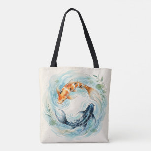 Watercolor Yin Yang Koi Vis Tote Bag