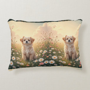 Watercolor Yorkshire Terrier in Bloemenveld Muur  Accent Kussen