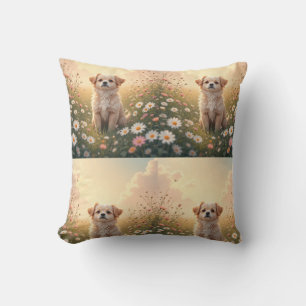 Watercolor Yorkshire Terrier in Bloemenveld Muur Kussen
