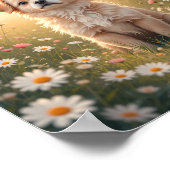 Watercolor Yorkshire Terrier in Bloemveld Muur Poster (Hoek)