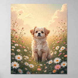 Watercolor Yorkshire Terrier in Bloemveld Muur  Poster
