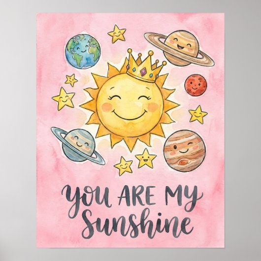 Watercolor "You Are My Sunshine" Cute Space Kids Poster (Voorkant)