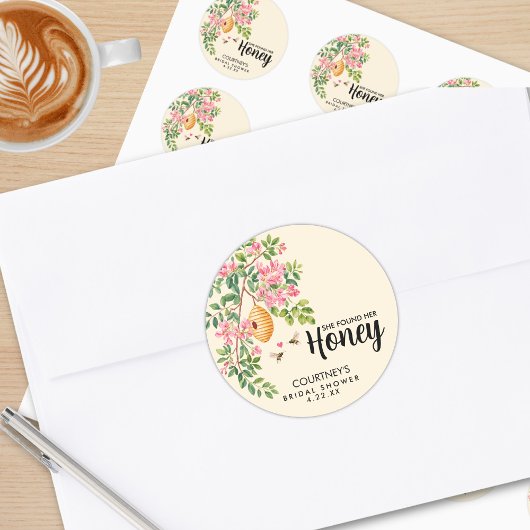 Watercolor Ze Vond Haar Honing Bruidsuitnodiging  Ronde Sticker