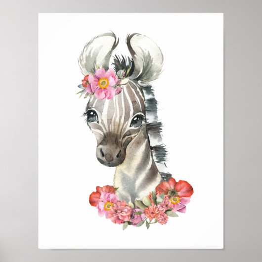 Watercolor Zebra, Safari-kinderkamerdecor, kinderk Poster (Voorkant)