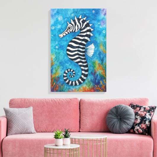 Watercolor Zebra Seahorse Canvas Afdruk (Insitu (Woonkamer))