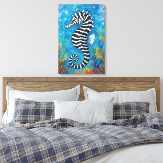 Watercolor Zebra Seahorse Canvas Afdruk (Insitu (Slaapkamer))