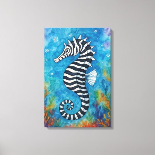 Watercolor Zebra Seahorse Canvas Afdruk (Voorkant)