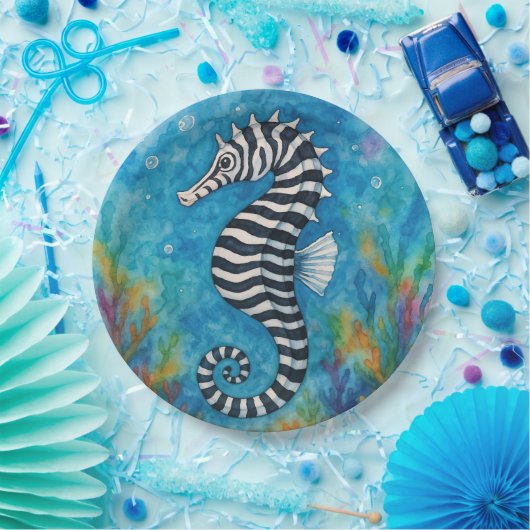 Watercolor Zebra Seahorse Papieren Bordje (Feest)