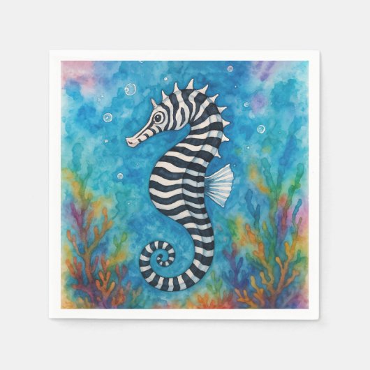 Watercolor Zebra Seahorse Servet (Voorkant)