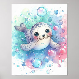 Watercolor zeehond poster
