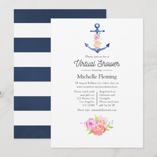 Watercolor Zeekleurige Virtuele Baby Shower Kaart (Voorkant / Achterkant)